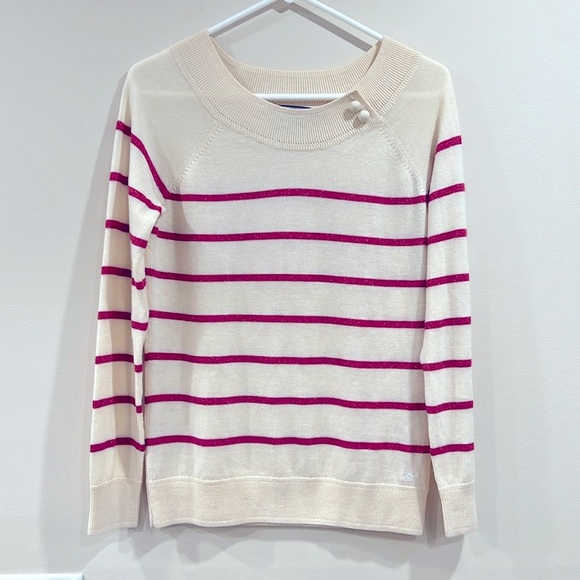 🔥Vineyard Vines Striped Cream and Pink Women's Sweater🔥 - Picture 1 of 7